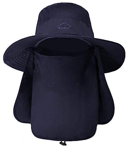 TAGVO Sombreros de Pesca para Hombre Mujer con Cubierta de Cuello Desmontable, Gorros de Pescador con Protección UPF 50+, Sombreros y Gorras de Sol Plegables para Cámping Excursionismo Caminando