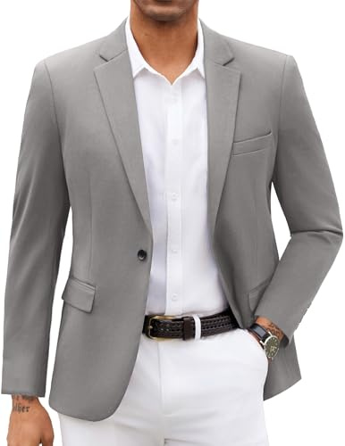 COOFANDY Casual Blazers for Men Knit Blazer Suit Jacket One Button Sport Coat, Light Grey, XL
