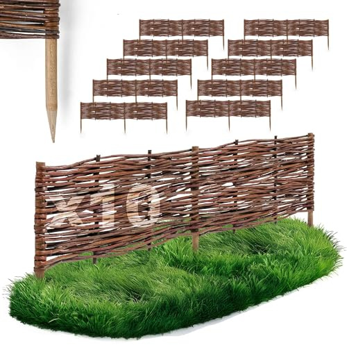 BOGATECO Lot de 10 Bordures de Parterre en Saule | 100 cm de Long et 20 cm de Haut | Clôture en Bois et Osier pour Jardin et Délimitation de Chemin