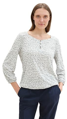 TOM TAILOR Damen Crincle Blusen-Shirt mit Alloverprint,36134 - neutral Tile Design, L