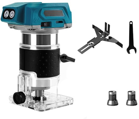 Professional Akku-Kantenfräse Kompatibel für Makita 18v Akku, Oberfräse Kantenfräse,Einhandfräse,30000 RPM bürstenloser Trimmfräser, Holzschneiderfräser(Ohne Akku) (A)