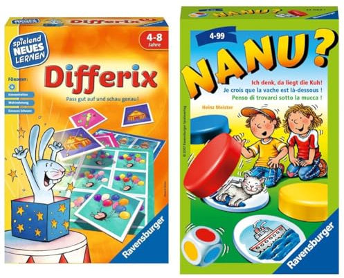 Ravensburger 24930 - Differix - Spielen und Lernen für Kinder & 23063 - Nanu? Mitbringspiel für 2-4 Spieler, Merkspiel ab 4 Jahren, kompaktes Format, Reisespiel, Würfelspiel