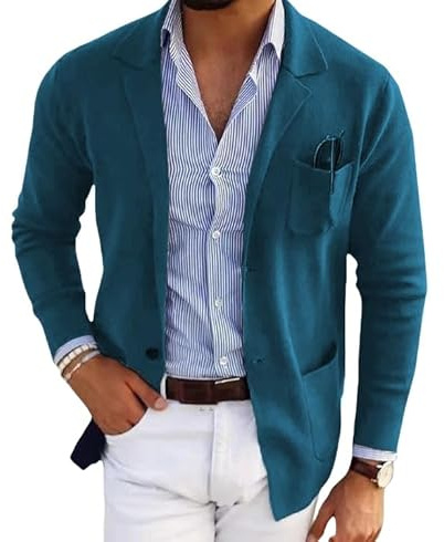 LIUYUYOUGO Blazer Uomo Casual,Blazer Uomo Elegante Casual Slim Fit Blazer in Maglia Elegante Cardigan A Due Bottoni Giacca in Maglia Tinta Unita Manica Lunga Cappotto Sportivo Giacche da Lavoro Top