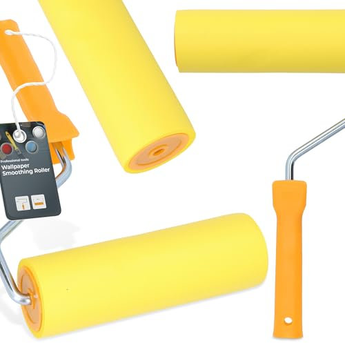 Tapetenandrückrolle 8 mm x 18 cm Andrückroller Andrückwalze Gummi Roller Tapezierroller Handrolle Handdruck Roller Gummiwalzen mit Kunststoffgriff