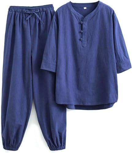WHESAZYP Tenues de Tai Chi Vêtements de Tai Chi Uniforme de Kung Fu pour Femmes Ensemble d'arts Martiaux en Coton et Lin Pantalon à Manches Courtes Uniforme de méditation Zen