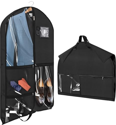 Niviy Fundas Ropa Armario Bolsa de Ropa Plegable de Baile con Bolsillos Transparentes Antipolvo Tela Oxford para Traje de Hombre Mujer Vestido de Danza y Accesorios Negro 1PCS