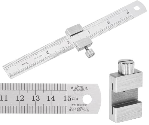 GmwyCzV Regla de Gancho de Acero Inoxidable，15cm Regla de Acero Inoxidable，Reglas de Acero Con Corredera Metálica, Herramienta de Medición Precisa，para Carpinteros y Oficina