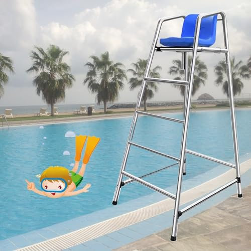 Sillas salvavidas altas, 180 cm/5,9 pies de altura para piscina - Sillas salvavidas/de terraza altas de 4 escalones para exteriores con asiento cómodo - Punto estratégico de acero inoxidable 304 par