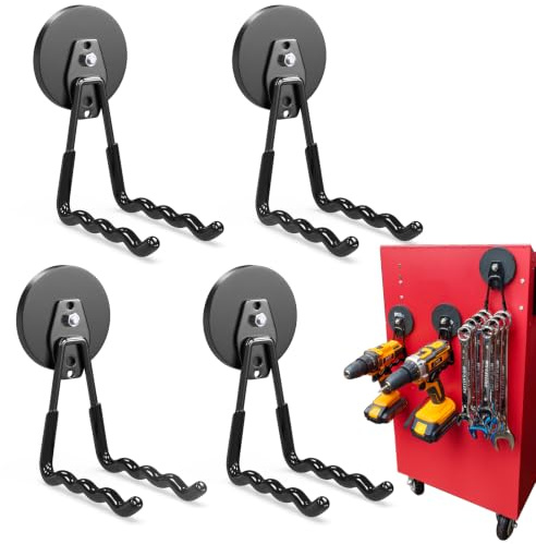 3-H Crochets Magnetiques de Garage Robuste, Crochets Aimantés Puissant pour Outils Lourds Jardin et Atelier, Armoire Métallique,Panneau Perforé,4 Crochets Moyens en W-D88 mm