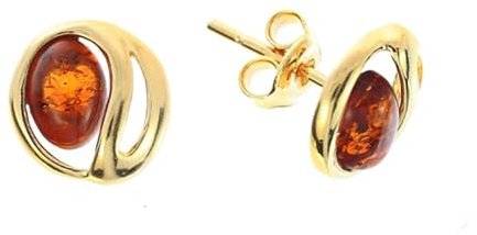 Eleganti orecchini rotondi da donna in ambra e argento sterling 925 placcato oro, gioielli Artisana, con confezione regalo, idea regalo perfetta