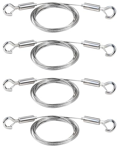 4 fune metallica regolabile, corda in acciaio, 2 m × 1,5 mm, fune metallica in acciaio inox con doppio gancio, per appendere foto, corda per specchi, luci, cesti, pannelli, accessori da appendere