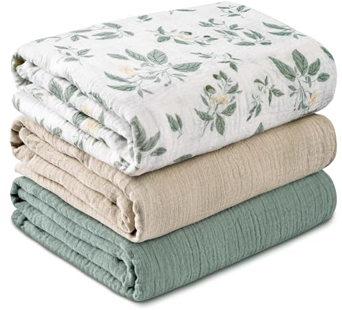 Baby Pucktuch aus 100% Baumwolle, 3er Pack Mullwindel und Musselin Babydecke 95x100 cm, Wickeltuch Swaddle Decke Puckdecke Mulltuch für Neugeborene und Babys