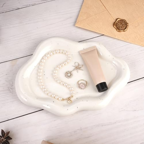 Coupelle Bijoux en Forme de Nuage, 9.5x13.5x1.5cm Bijoux Titulaire Plat,Minimaliste Plat à Bijoux,Plateau en Céramique Nuage,pour Bougies Parfums Boucles D’oreilles Colliers Bagues Breloques Bonbons