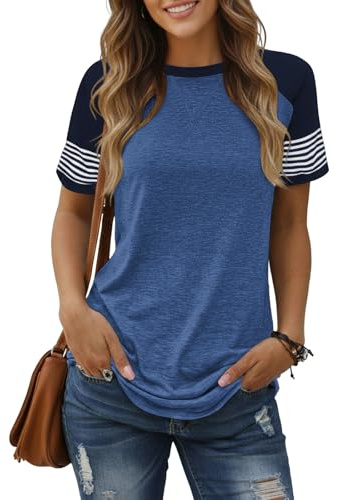 Cuptacc T-shirt, dam, elegant färgmatchning, raglan, kortärmad t-shirt, damer, randig, ledig tunika, lös, rund hals toppar