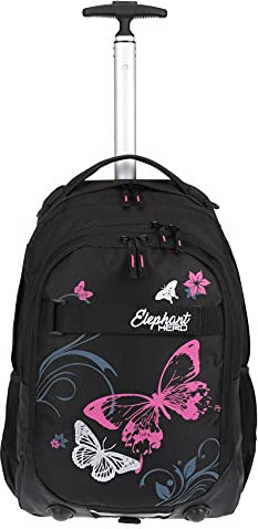 ELEPHANT Trolley Hero Signature Schultrolly Schulrucksack mit Rollen Schultrolley Motiv 12680 (Butterfly Black PINK)