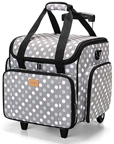 Luxja Bolsa para Máquinas de Coser con Trolley Desmontable, Maletas de Transporte para Máquinas de Coser y Accesorios (Solo Bolsa), Puntos Grises