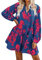 FANCYINN Robe Courte Femme Ourlet à Volants Lin Casual Robe Patineus Rouge Rose Fleuri Manches Longues M