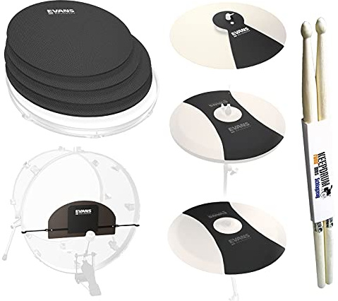 Evans SoundOff Drum Mute Schlagzeugdämpfer Standard Pack + keepdrum Drumsticks
