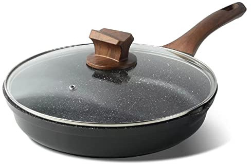 ZUOFENG Sartén Antiadherente de 28CM, Aluminio Fundido Sartenes para Saltear, para Todo Tipo de Cocinas Incluida Inducción y Vitrocerámica, Contiene Tapa de Vidrio Templado.