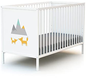 WEBABY - Lit bébé 60x120 Renard Blanc ALBA| 124 x 64,5 x 82 cm | Lit barreaux bois 100% hêtre massif | Sommier réglable 3 hauteurs