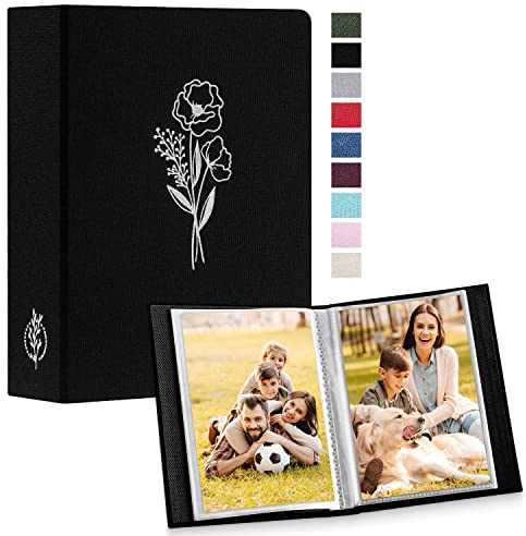Lanpn Photo Album 4x6 100 Pictures 2 Packs, Small Mini Capacity Linen Photo Book Sets, Each Pack Holds 100 Top Loader Vertical Only Picture for Kids Boy Girls Black