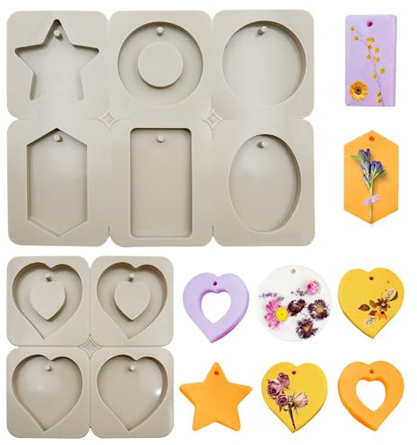 2 Pezzi Stampi in Silicone per Sapone Stampi di Sapone Fatto a Mano Stampo per Candele in Silicone con Foro per Appendere, Riutilizzabile Artigianato DIY, Aromaterapia, Ciondolo (8 Forme, Grigio)