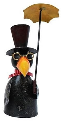 ETC lustiger Zaunhocker Rabe mit Hut Goldener Brille und rotem Schal Metall bemalt Verschiedene Motive zur Auswahl (schwarz-braun Schirm rechts Oben)