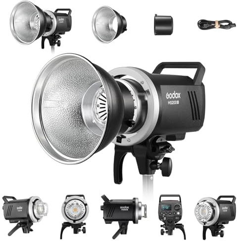 Godox MS200V 200Ws GN53 Compact Studio Strobe Flash Monolight with Reflector Kit, Bowens Mount, LED Modeling Lamp, 2.4G Wireless X System, 5600K 1.3s Recycle at Full Power Output 110~220V