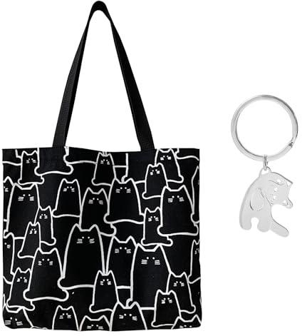 NyxSeat 1 borsa di lino per gatti, 1 ciondolo per gatti, borsa per la spesa in lino, con cerniera, borsa a tracolla alla moda, con grande capacità, Nero
