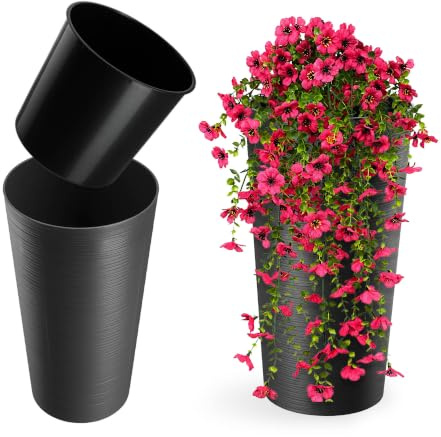 KADAX Elegant planterare med träflisor och avtagbar insats, blomkruksskydd för kontor, trädgårdsskål (grafit, diameter 19,5 cm)