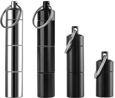 2 Stück Pillendose Schlüsselanhänger Wasserdicht Tablettendose für Unterwegs,Metall Pillendose mit 3 Teilbaren Fächer,Mini Kapsel Pillenbox,Tragbare Tablettendose für Reise Camping Unterwegs