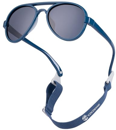 COCOSAND Lunettes de soleil aviateur pour bébé garçon fille avec sangle polarisées flexibles rétro pilote pour nourrissons tout-petits âge 0-24 mois, bleu, XS