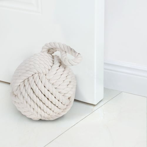 Marwood Rope Knot Door Stops Decorative Nautical Ball Door Stopper Handmade with Handle, Weighted Interior Spherical Doorstop Sailor Knot for Door and Window - Beige (6x6, 4lbs)