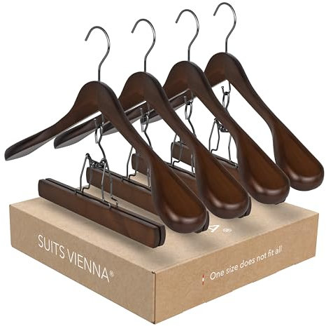 SUITS VIENNA® Kleiderbügel Anzug | 4 Stück | Set für Sakko und Hose | Anzug Kleiderbügel Massivholz rutschfest | Kleiderbügel breite Schulterauflage | Kleiderbügel breit (Herren - 45 cm, Standard)
