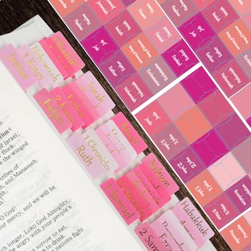 Hebterrka 90 linguette della Bibbia, rosa per donne, grandi linguette della Bibbia, per la Bibbia di studio, lamine dorate, linguette per il vecchio e il nuovo testamento, 24 tabelle vuote per indice