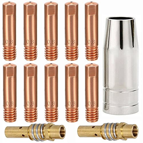 EATBALE MB15 MIG Welding Contact Tip 0.8mm 0.030'' M6, Conical Nozzle and Tip Holder Diffuser Welding Torch consumables Accessory for MB15 15AK (13Pcs)