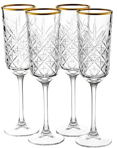 Queensway Home & Dining Timeless Champagne Flutes Gift Set of 4-175ml Elegant Glassware with Gold Rim | Perfect for Weddings, Parties & Celebrations