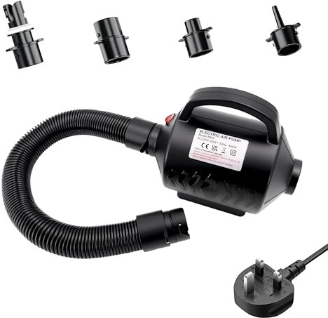 Electric Air Pump kayak for Inflatables, 400W High Power Fill Inflator Deflator Pump, Portable Air Bed Pump for Air Mattress Float Raft Gymnastics Mat Pool Toys with 4 Sizes Nozzles AC 220-240V