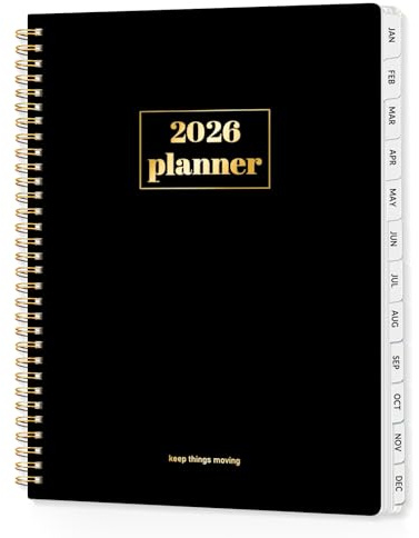 SUNEE 2026 Planner, Weekly and Monthly Calendar Planner, January 2026-December 2026, Daily Agenda with Tabs, Note Pages, Spiral Binding, 8.5x11, Black