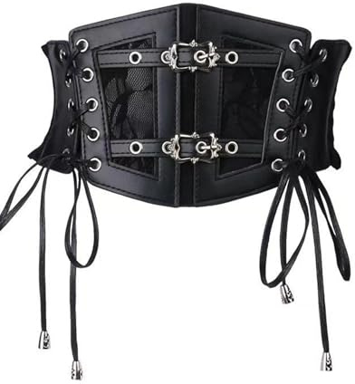 Clyralisa Women's Elastic Corset Belt Sides Lace-up Underbust Wide Costume Belts for Women Black M