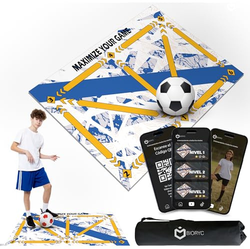 BIORYC ® Alfombra Entrenamiento de Fútbol Diatomea + Videos Entreno + Bolsa de Transporte | Alfombrilla de Habilidad Antideslizante 60x90 cm de tu Equipo Favorito | Regalos Originales (Blanco_FBM)
