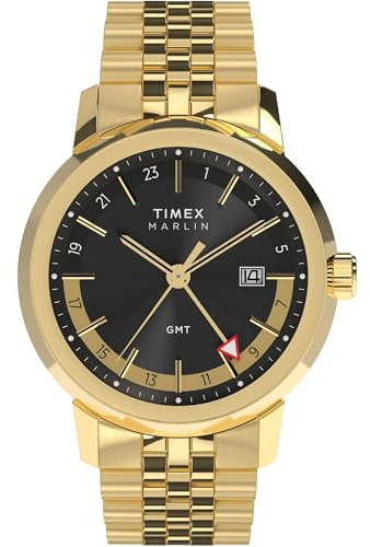Timex Marlin Quartz GMT Gold Tone Stainless Steel Band Black dial Watch TW2Y47700
