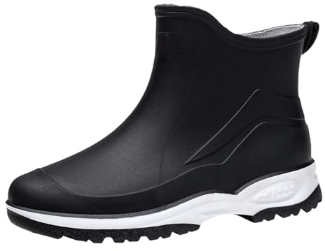 Botas de lluvia para mujer, resistentes al agua, botas de goma cortas, zapatos de lluvia, antideslizantes, botines de goma, informales, botas de jardín, transpirables, ligeras, botines, Negro , 39 EU