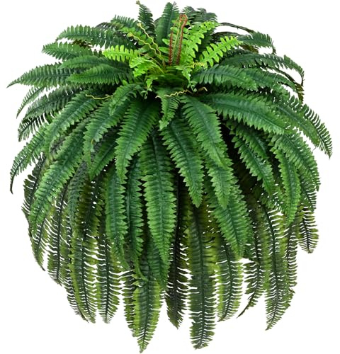 Waipfaru 60'' Large Fake Ferns, UV Resistant Artificial Outdoor Plants, Faux Greenery Plants, Realistic Boston Ferns with 96 Fronds for Front Porch Home Garden Patio Forest Decor