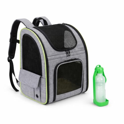 PELISPAN Mochila Gato y Perro de hasta 8kg Incluye Bebedero portátil – Mochila para Gatos Transporte y Perros pequeños con ventilación,