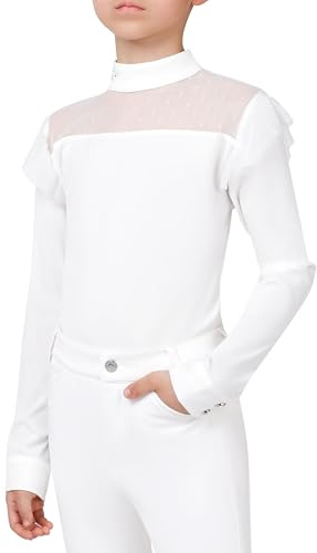 Charmsphere Equestrian Shirts for Girls, Kids Riding Shirt Breathable Quick Dry Horse Riding Top for Training & Show White M