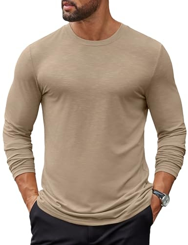 COOFANDY Camiseta Manga Larga Hombre Camisetas Basicas Camiseta Informal T Shirt Lisa Camisetas Cuello Redondo