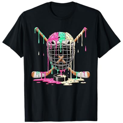 Hockey Player Ice Cream Drip Boys Kids Ice Hockey Dripping T-Shirt