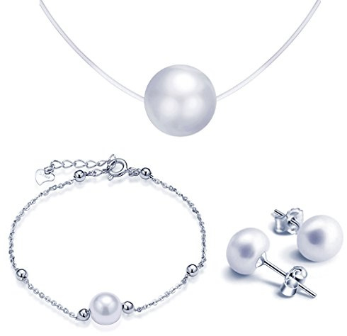Yumilok Damen Halskette Armkette Ohrstecker Schmuck Sets mit Perlen Anhänger Nylonkette Ohrringe Armband Collier 925 Sterling Silber für Damen Mädchen