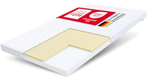 FDM Baby Classic Schaumstoffmatratze 70 x 120 cm Latex Matratze Babymatratze Härtegrade H2/H3 (Mittelweich/Mittelhart) 8 cm Höhe Zweiseitig Abnehmbarer Bezug Waschbar